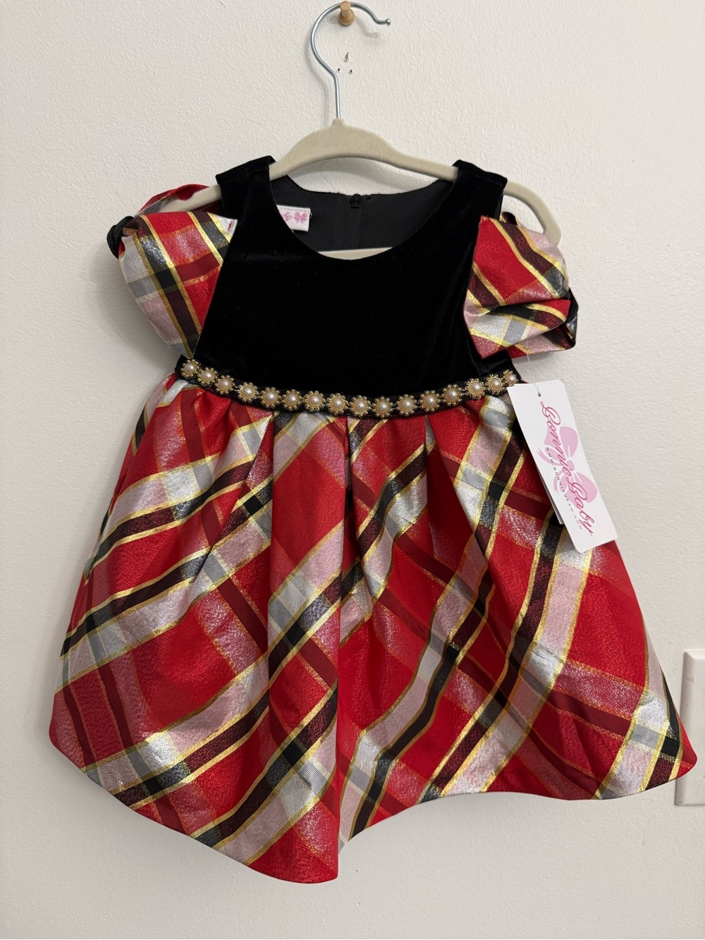Bonnie Baby Red Plaid Velvet Bodice Holiday Dress